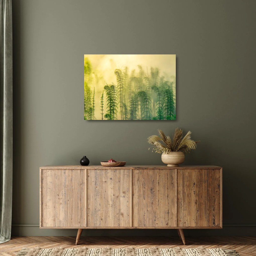 Tablou pe sticlă - Detaliu de primăvară natura cețoasă (70x50 cm)