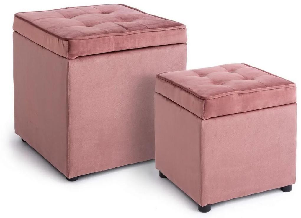 Set 2 tabureti velur roz Bellville 35x35x35 cm, 45x45x45 cm