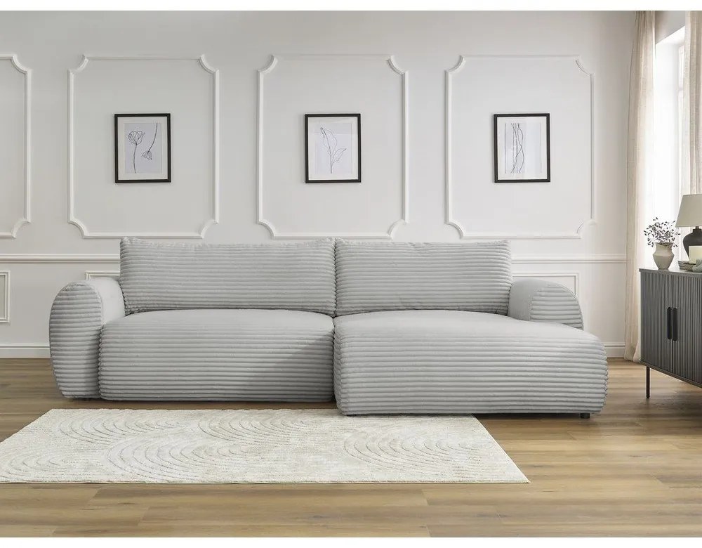 Colțar gri deschis extensibil cu tapițerie din catifea reiată (cu colț pe partea dreaptă) Lucien – Bobochic Paris