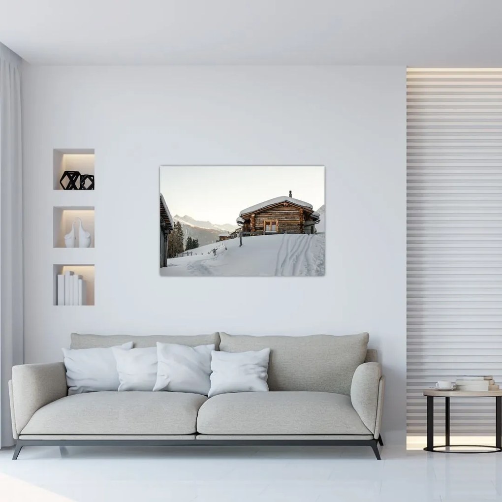 Tablou - cabana montană în zăpadă (90x60 cm)