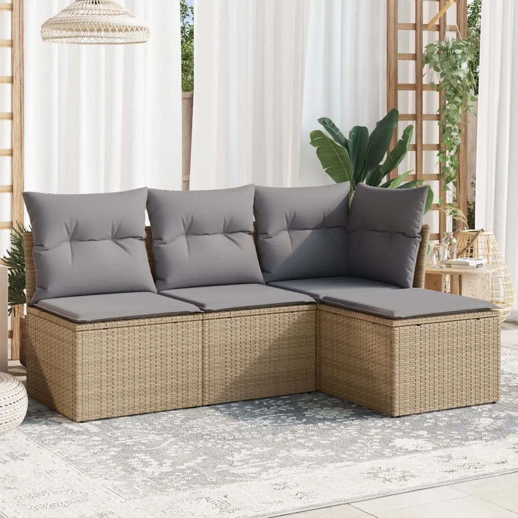 vidaXL Set canapele de grădină, 4 piese, cu perne, bej, poliratan