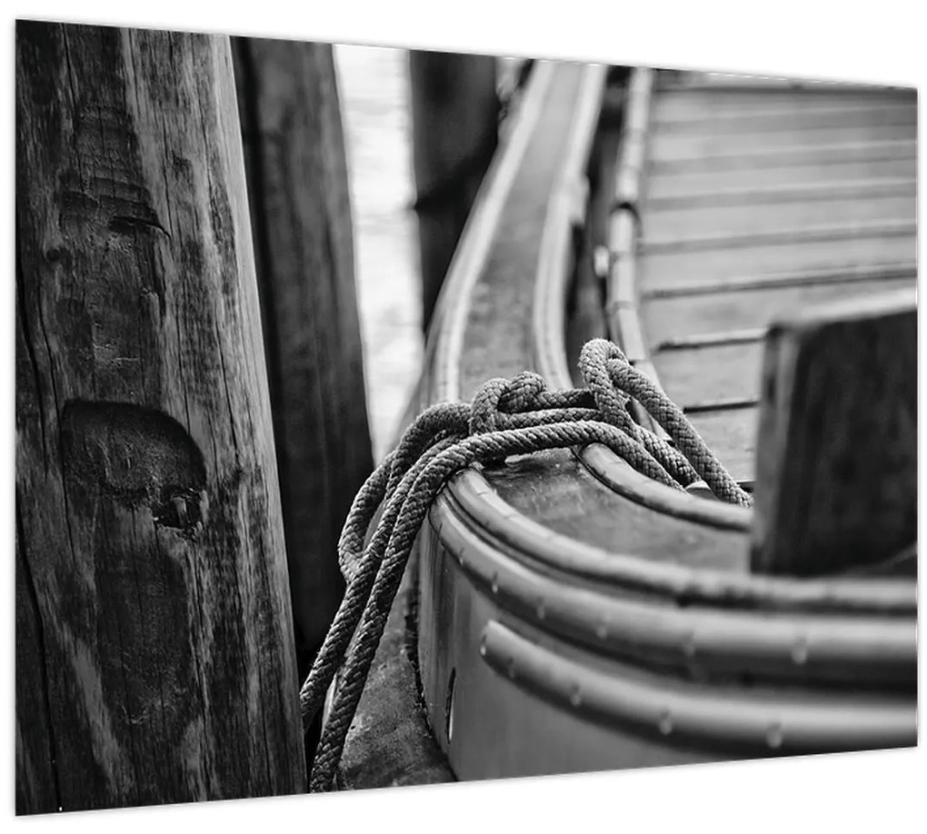 Tablou pe sticlă - O barcă legată (70x50 cm)
