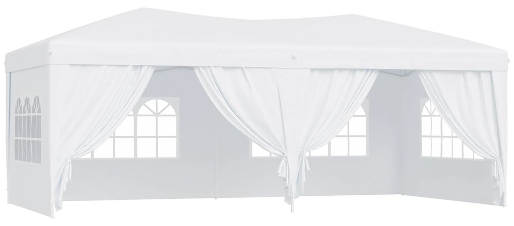 Outsunny Pavilion Pliabil pentru Grădină cu 6 Panouri Laterale, Alb, 3x6m | Aosom.ro