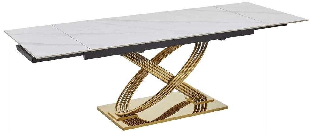 Masa extensibila Hermes II marmura alba/auriu L160-240xl90 cm