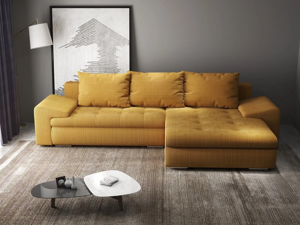 Colțar extensibil dumonde cu ladă de depozitare si sezut confortabil din spuma high-density, Leonardo Zoom Mustar 260x185 cm II