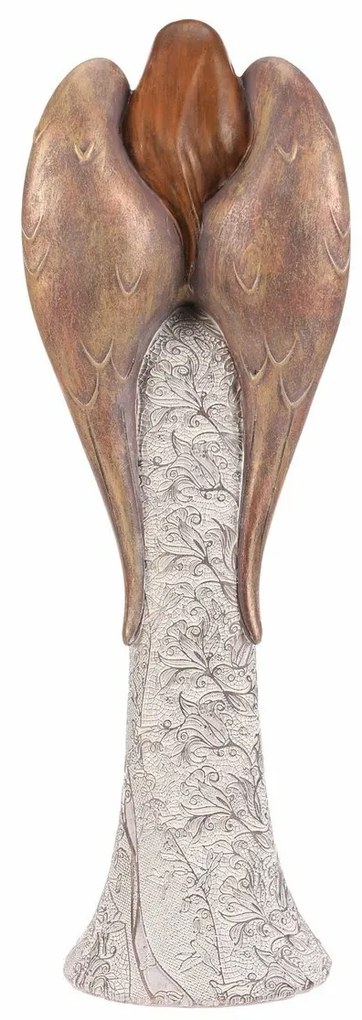 Înger din poliresină cu rochie cu flori Inimă suspendată, bej-cupru