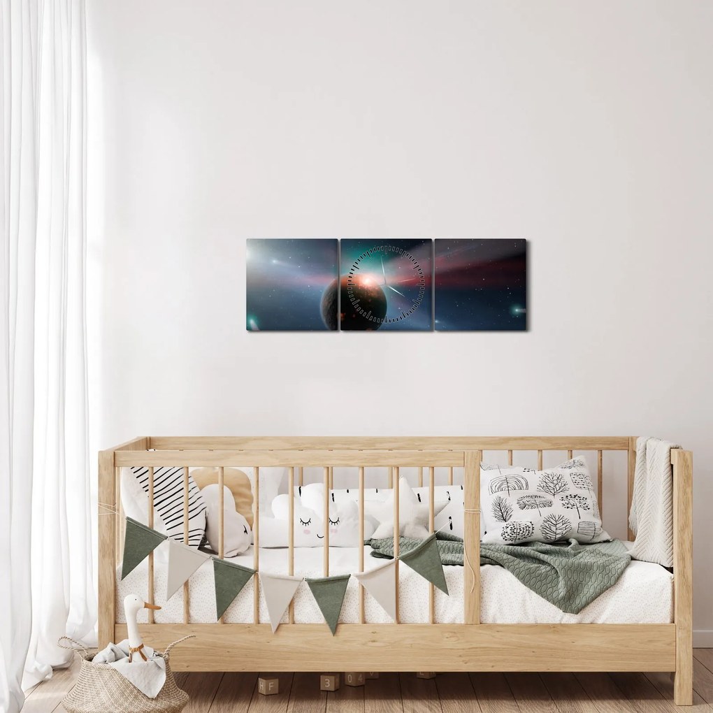Tablou cu planetă mică (cu ceas) (90x30 cm)