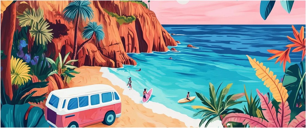Tablou - Rulotă la ocean (120x50 cm)