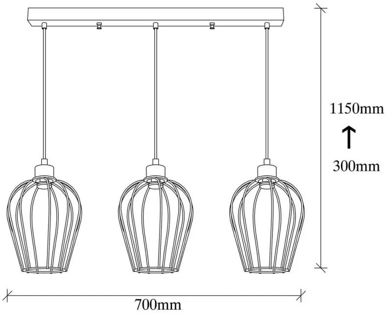 Candelabru suspendat Elefant 892OPV1717, Metal, 3 sectiuni, 70x20cm, Design elegant, Negru