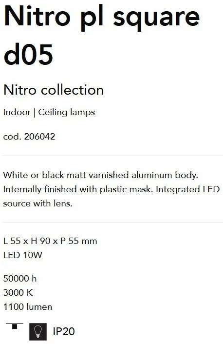 Spot LED aplicat modern Nitro pl square d05 NERO
