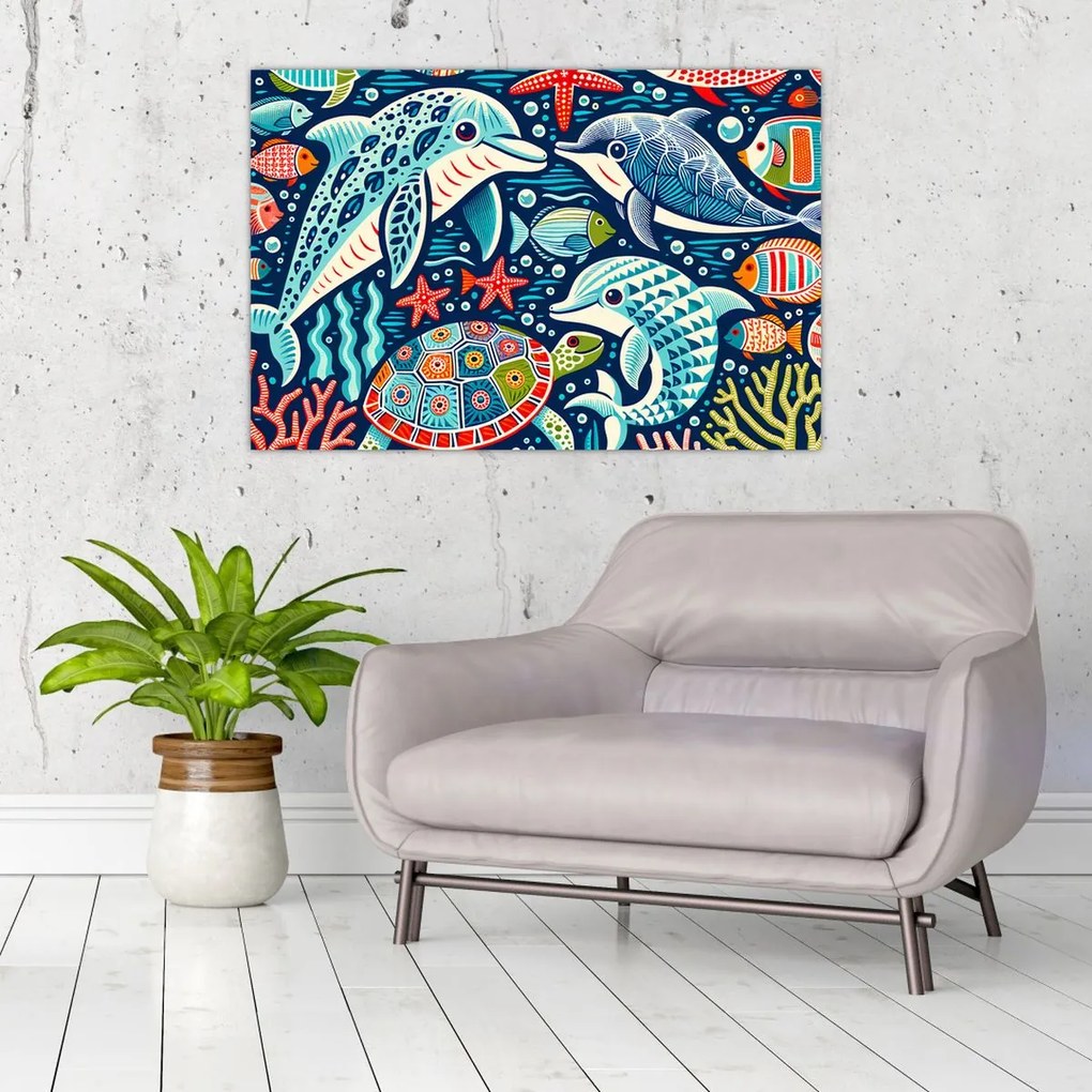 Tablou – Animale acvatice desenate (90x60 cm)