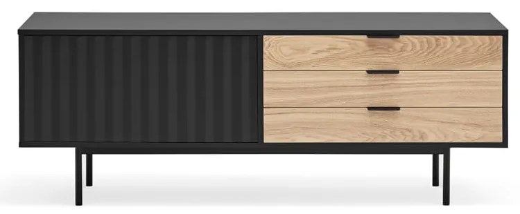 Comodă TV neagră/în culoare naturală cu aspect de lemn de stejar 140x52 cm Sierra – Teulat