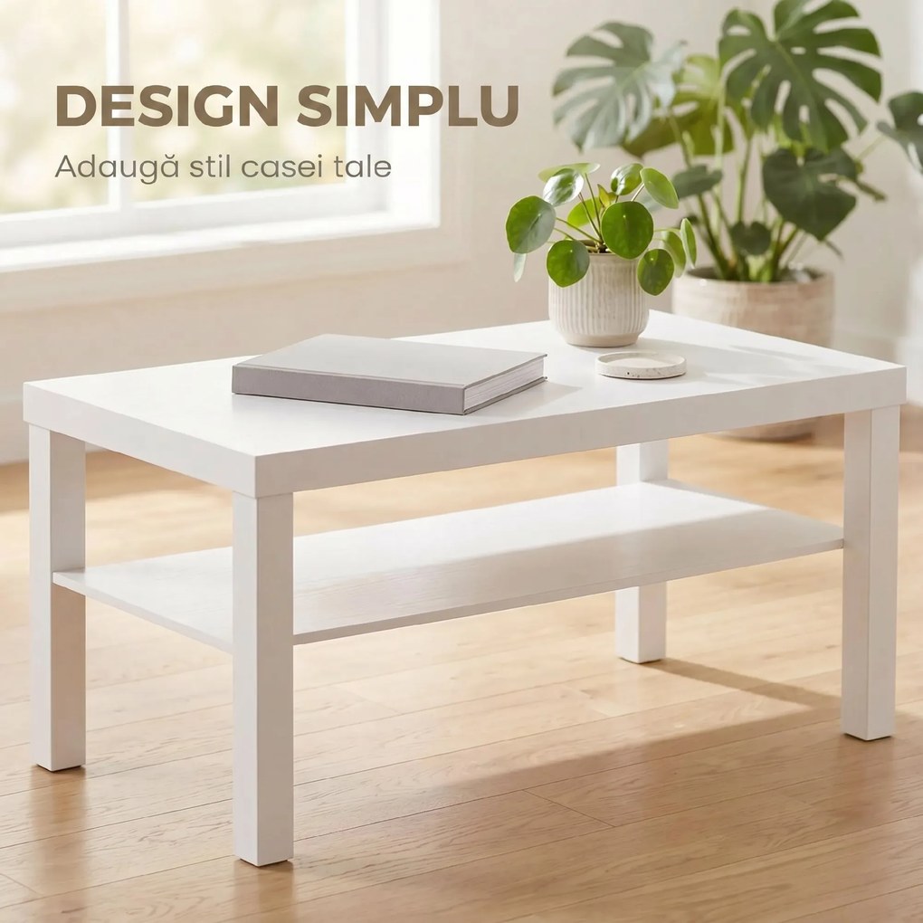 HOMCOM Măsuță de living dreptunghiulară cu poliță mare, 90 x 45 x 44,5 cm, alb | Aosom Romania