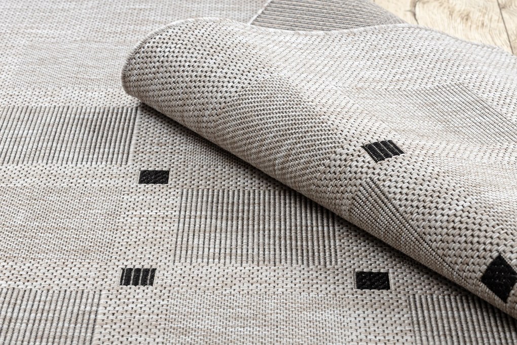 Covor sisal Floorlux 20079 Pătrat argintiu si negru - SECUNDAR-COTATI PRODUSUL