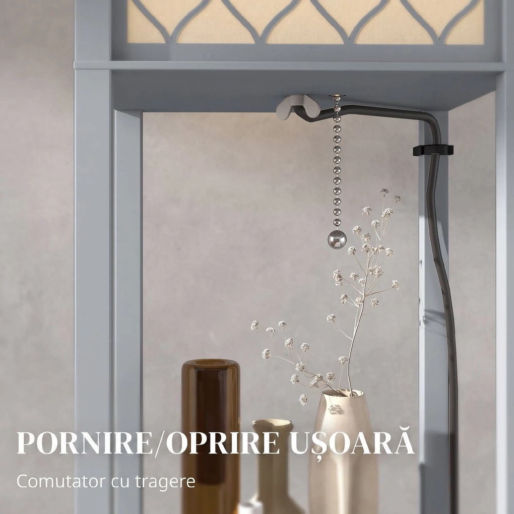 HOMCOM Lampadar Podea 2 în 1, 3 Rafturi, Economisire Spațiu, Soclu E27, 26x26x160 cm, Gri Deschis | Aosom Romania
