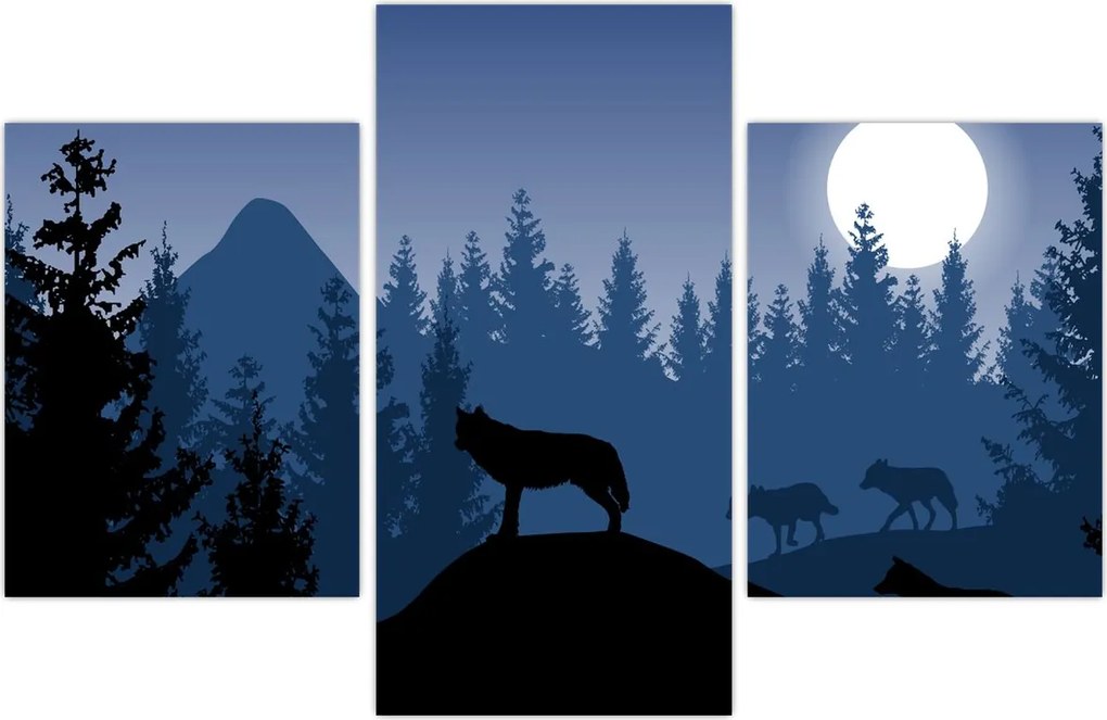 Tablou - Haita de lupi sub lună plină (90x60 cm)
