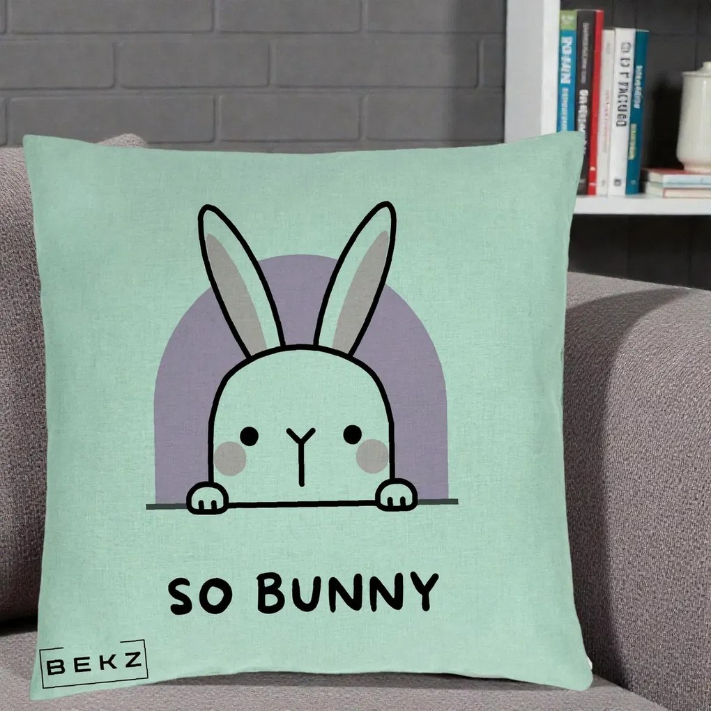 Perna Decorativa So Bunny Kawaii, 40x40 cm, Verde Menta, Husa Detasabila, Perna Inclusa, BEKZ®