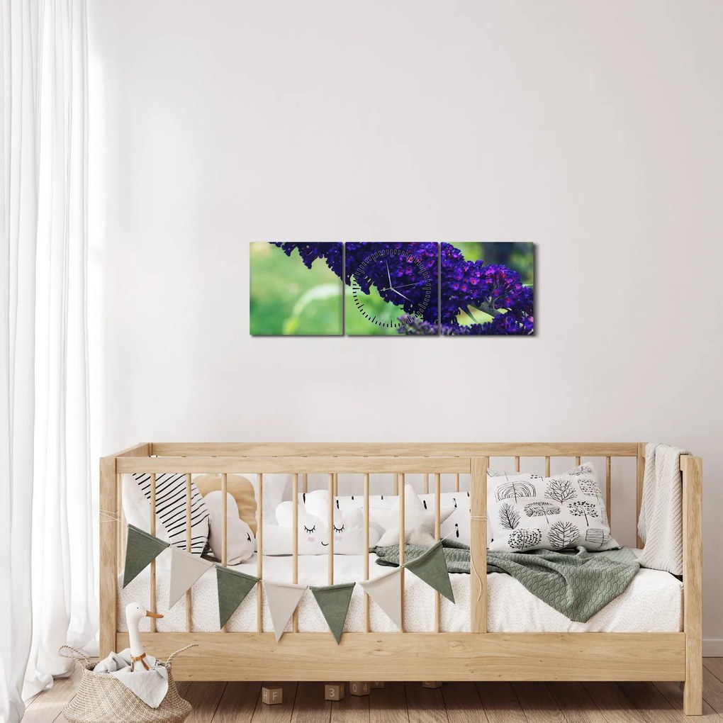 Tablou cu floare albastră (cu ceas) (90x30 cm)
