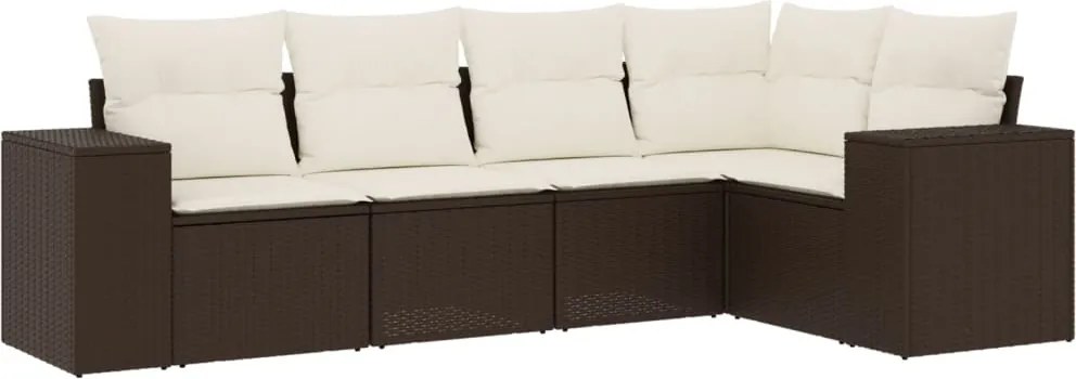 vidaXL Set canapele de grădină cu perne, 5 piese, maro, poliratan
