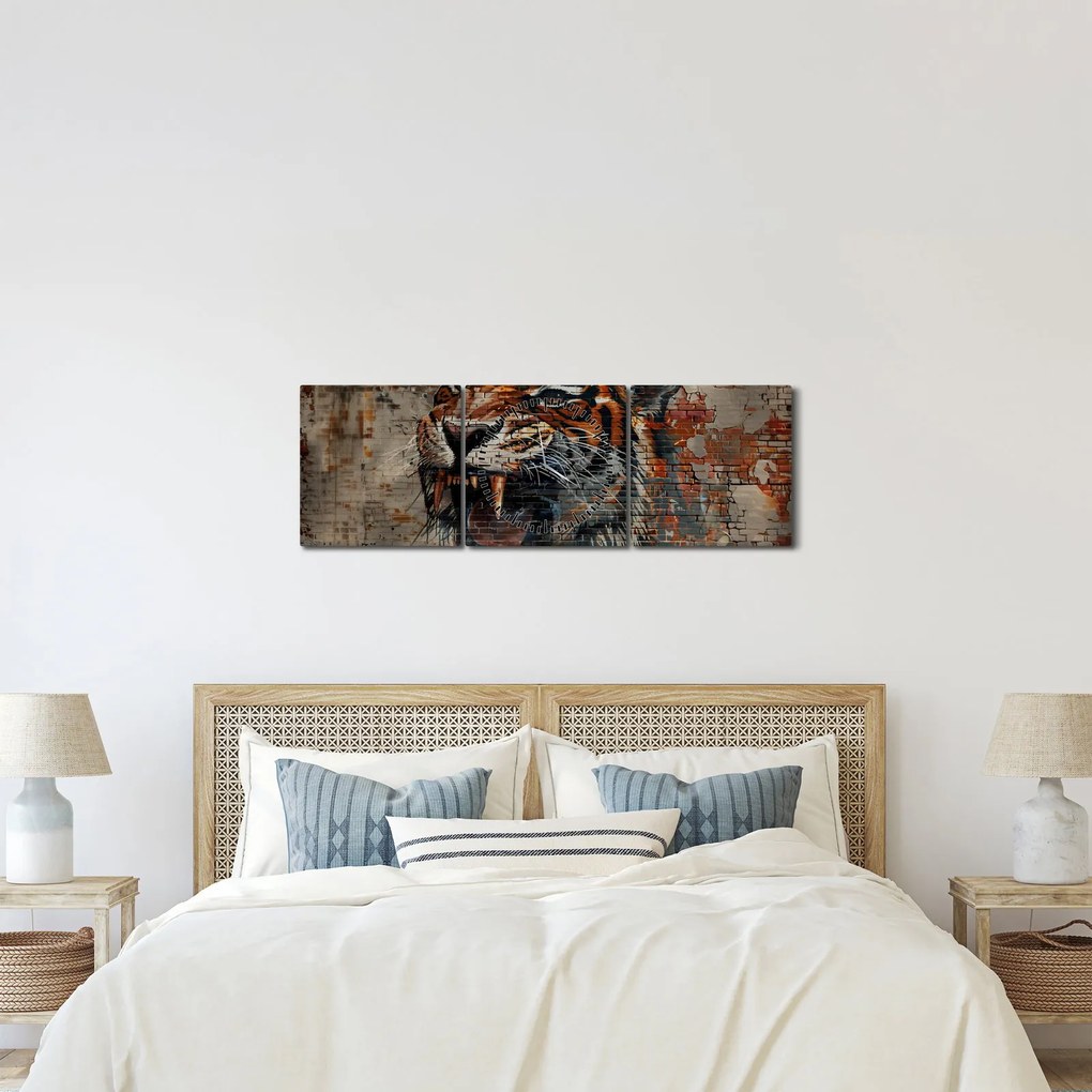 Tablou - Tigru din Cărămizi (cu ceas) (90x30 cm)