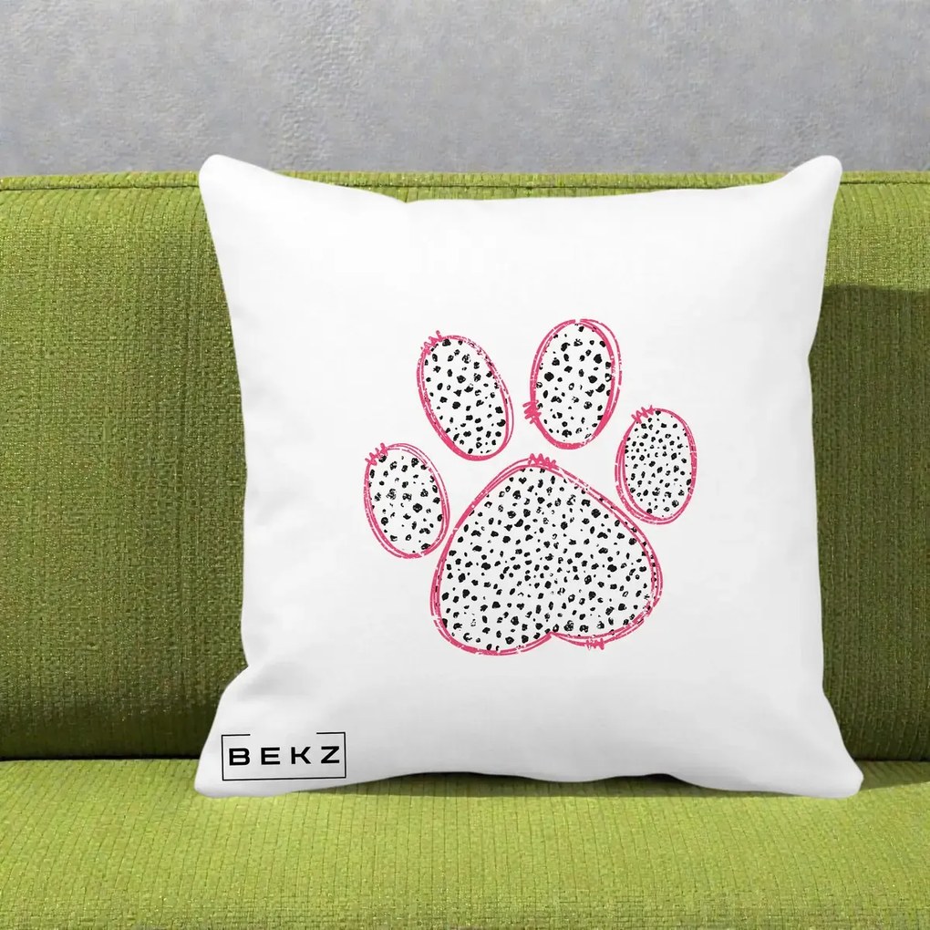 Perna Personalizata Labuta Dalmatian Roz Neon, 40x40 cm, Alba Mata, Husa Detasabila, Perna Inclusa, BEKZ®