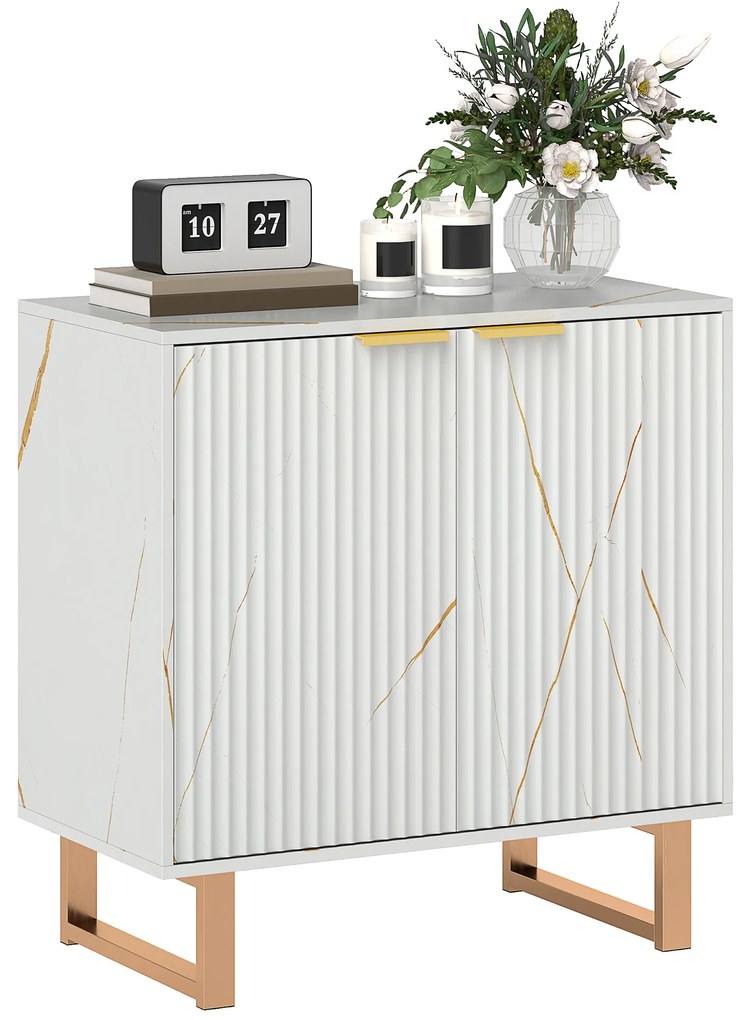 HOMCOM Bufet pentru living, mobilier de depozitare stil modern cu dulap cu 2 uși canelate, poliță reglabilă, picioare din metal, alb | Aosom Romania