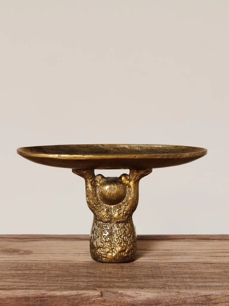 Tavă decorativă urs auriu, din aluminiu și cositor, H18 cm, Bear