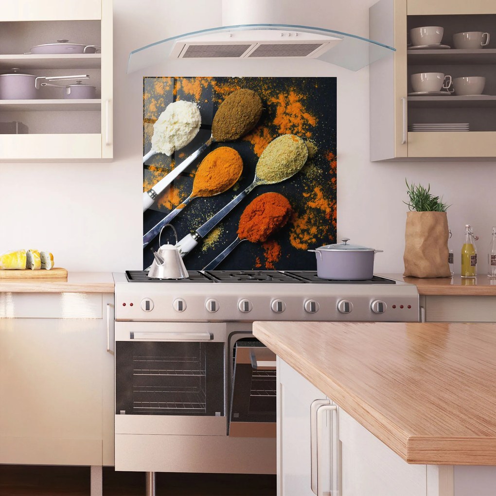 Panou Sticla Bucatarie, 60x60cm, Protectie aragaz, Antistropi, Termorezistent, Alimente, Condimente, Spoons With Spices