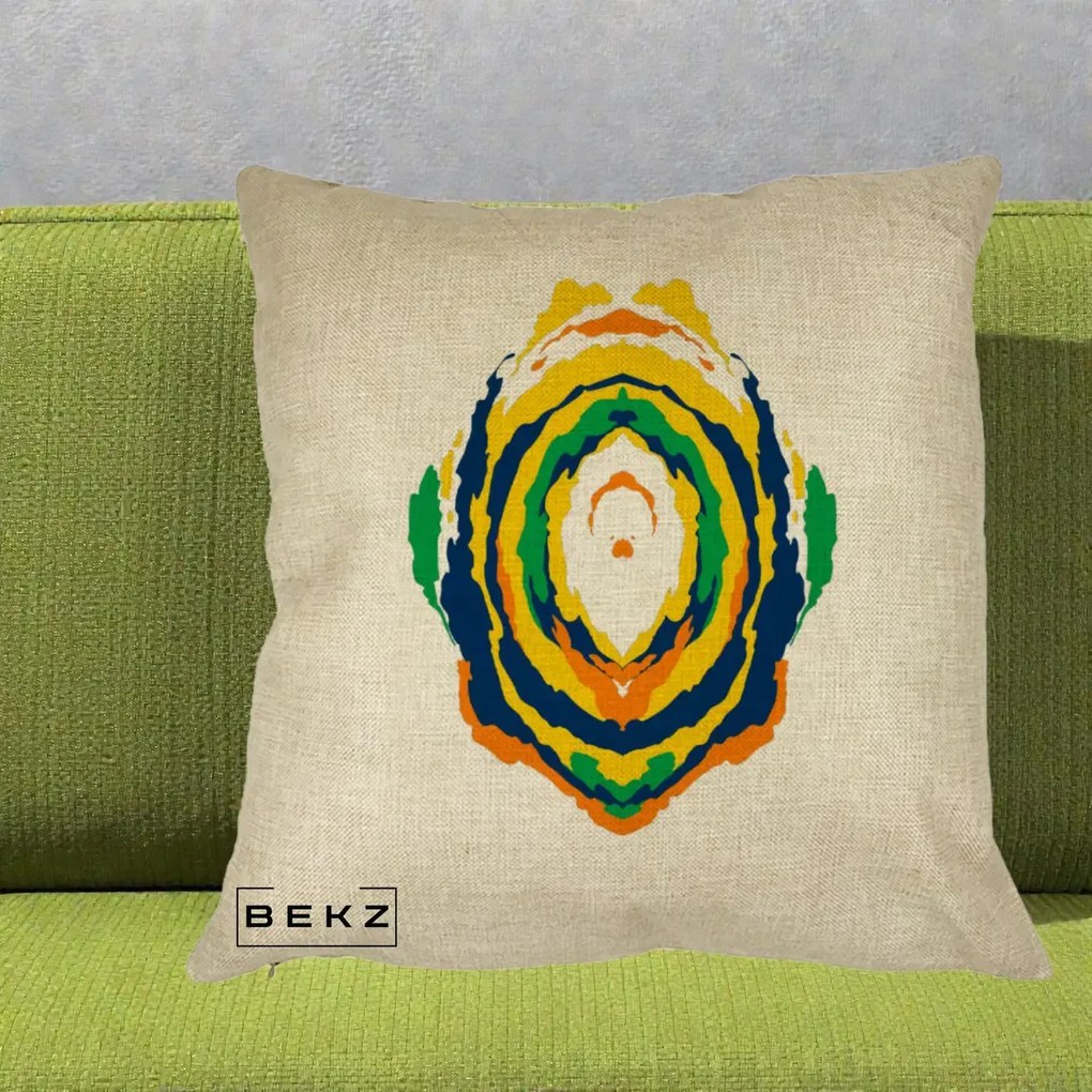 Perna Decorativa Oval Abstract Multicolor, 40x40 cm, Crem, Husa Detasabila, Perna Inclusa, BEKZ®