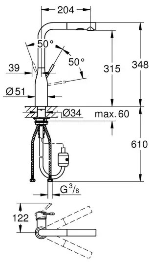 Baterie bucatarie cu dus extractabil Grohe Essence inalta antracit lucios Hard Graphite