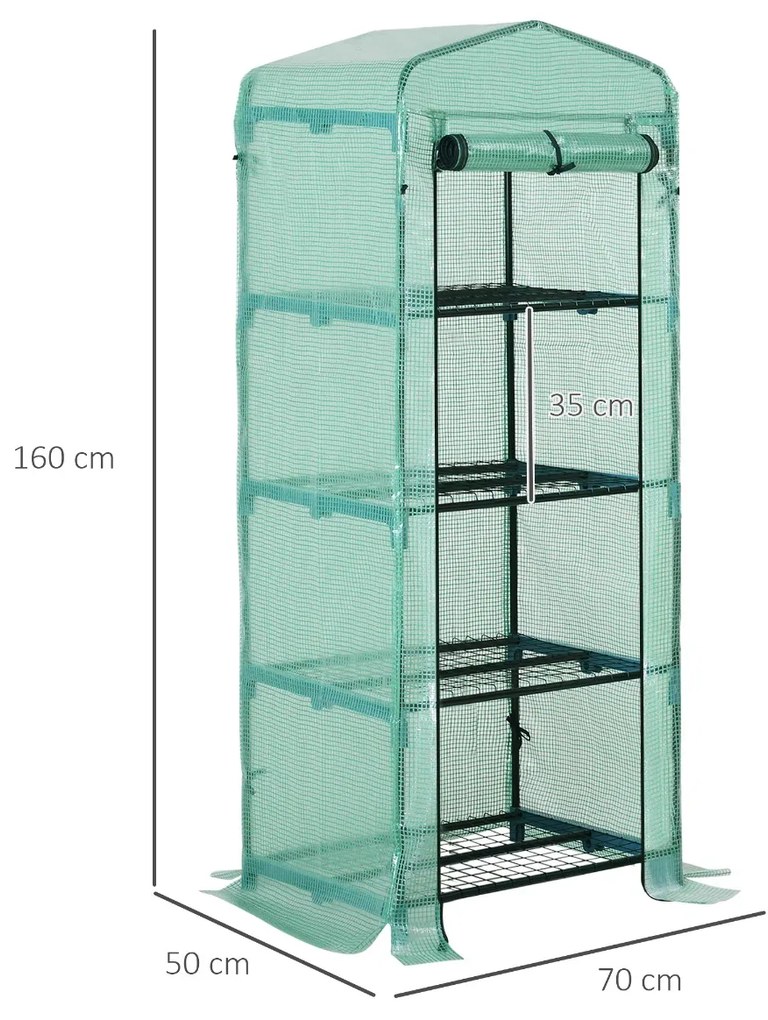 Sera gradina Outsunny pentru plante cu 4 rafturi, legume, fructe, ierburi 70x50x160cm, verde | Aosom RO