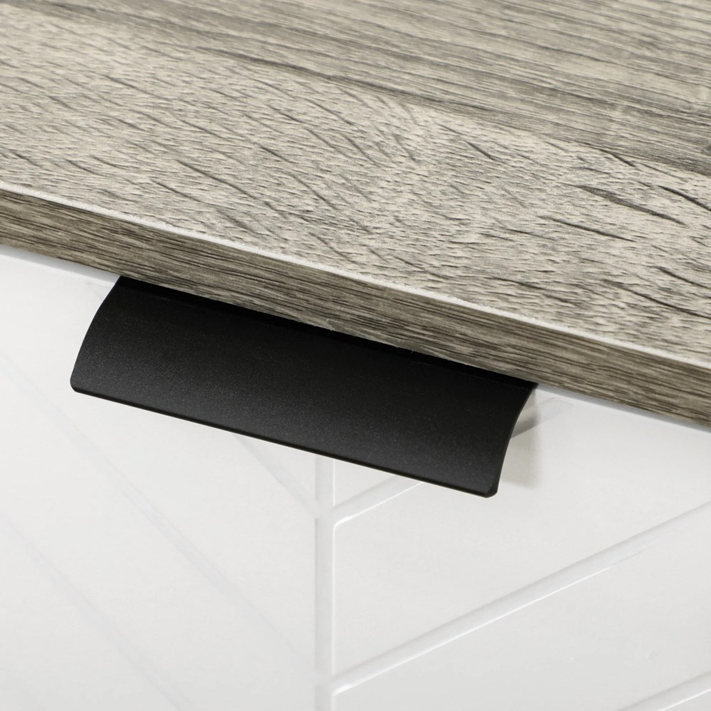 HOMCOM Bufet jos, mobilier de depozitare, 2 dulapuri, 4 uși, model chevron, polițe reglabile, 120 x 35 x 77,4 cm, alb și gri | Aosom Romania