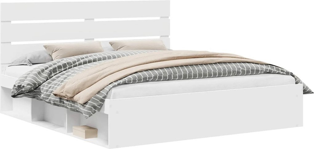 vidaXL Cadru de pat cu headboard Alb 200 x 200 cm Lemn de pin masiv
