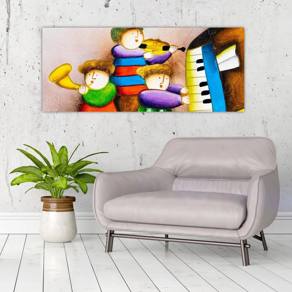 Tablou - Muzicanții, pictură (120x50 cm)