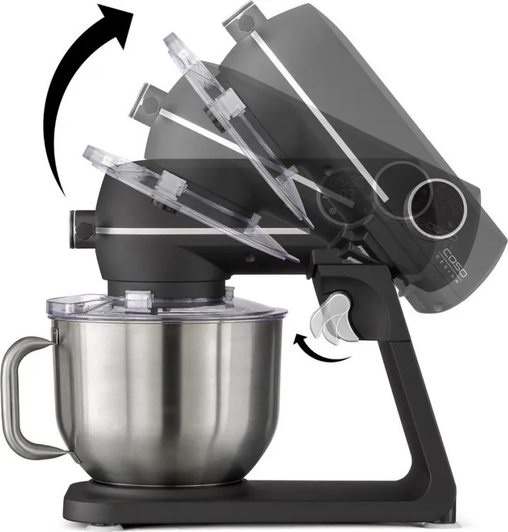 Mixer planetar Caso KM 1800 Black-E, 1800 W, 6 l, 10 viteze, Timer, Vas din inox, Comanda tactila, LED, Negru mat