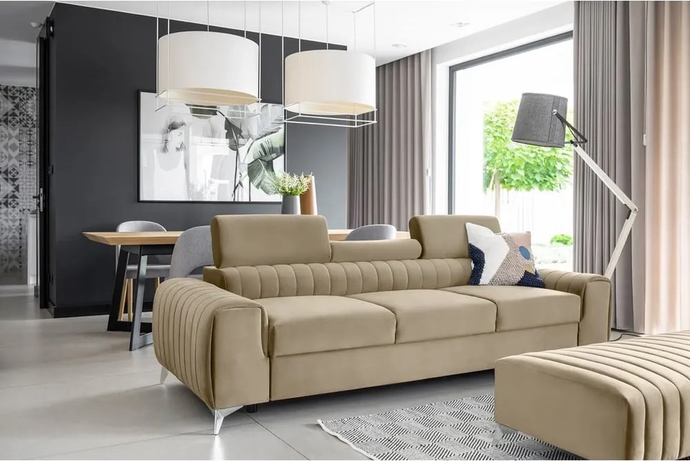 Canapea maro deschis extensibilă cu tapițerie din catifea 261 cm Laurence – ELTAP