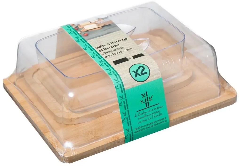 Recipient din bambus pentru unt si cascaval CHEESE AND BUTTER BOX