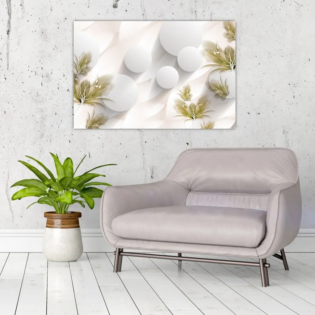 Tablou - 3D cercuri cu flori (90x60 cm)