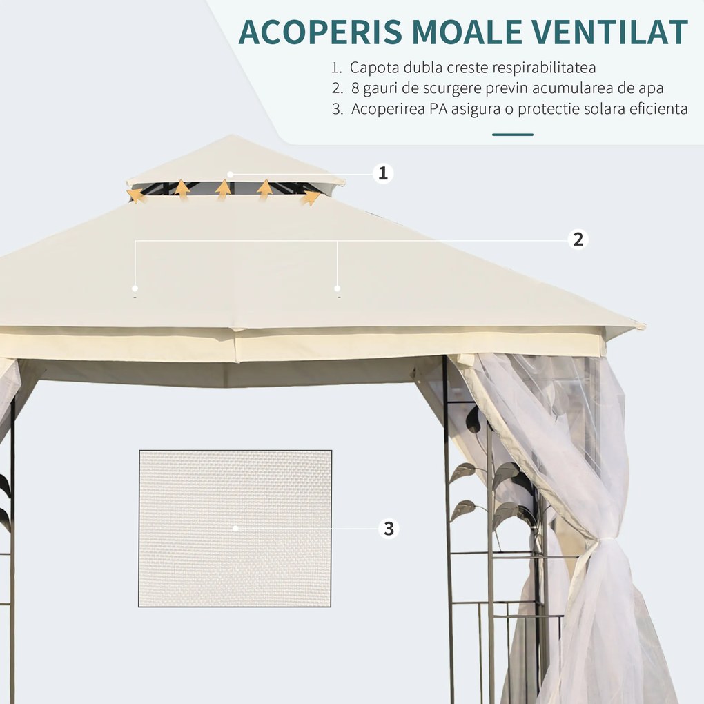 Outsunny Foisor de Exterior 3x3m cu Plasa pentru Tantari si Cadru din Otel Alb | Aosom Romania