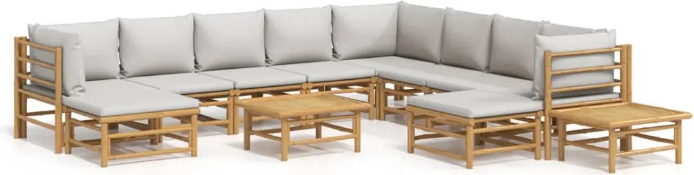 vidaXL Set mobilier de grădină cu perne gri deschis, 12 piese, bambus
