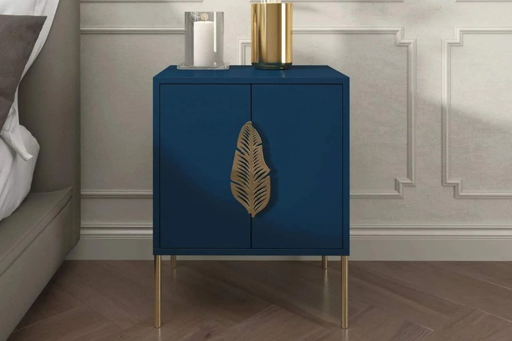 Noptieră lemn masiv Merlin Personalizabilă Accesorii placate cu Aur, 54 × 40 × 69 cm - Alb