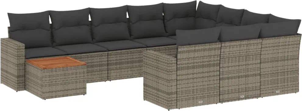 vidaXL Set canapele de grădină cu perne, 11 piese, gri, poliratan