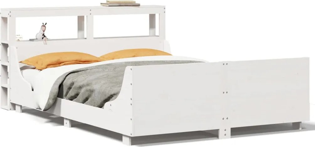 vidaXL Cadru de pat fără saltea, alb, 140x190 cm, lemn masiv de pin