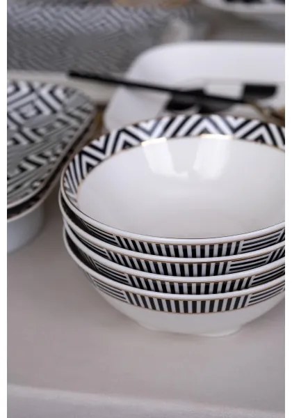 Set veselă 26 piese, porțelan, alb/negru
