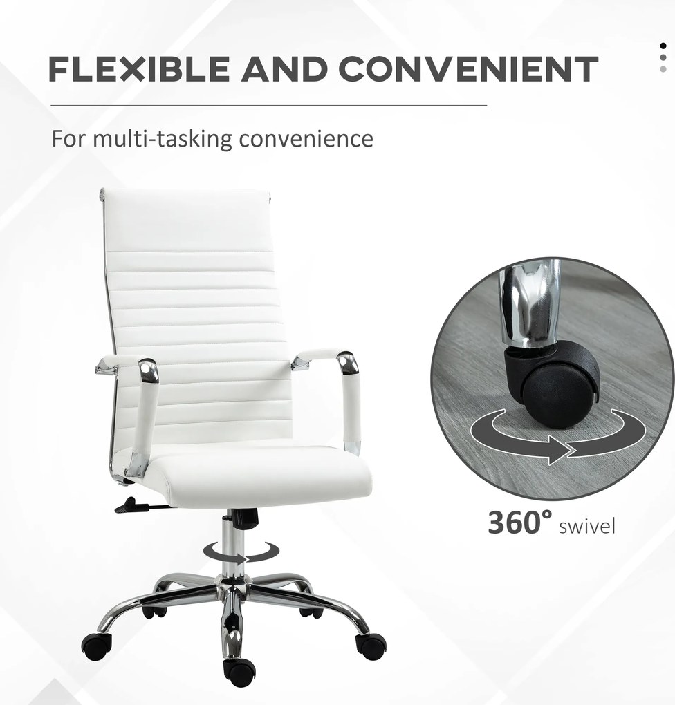 Vinsetto Scaun de birou ergonomic din piele ecologică, cu rotire și balans, 54x62x104-114 cm, alb | Aosom Romania