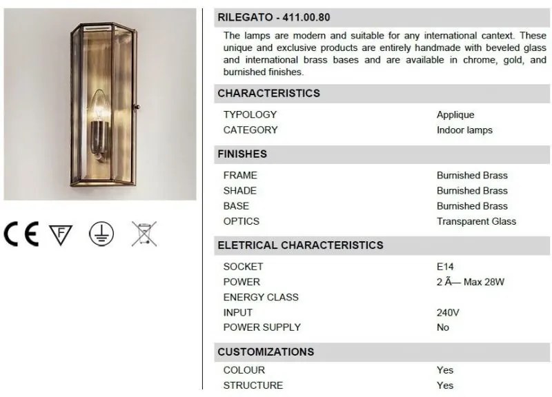 Aplica de perete design clasic finisaj polisat Il Rilegato 411.00.80