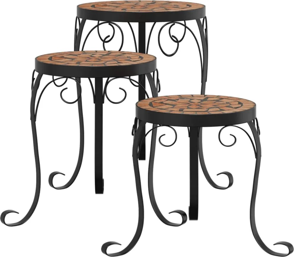 vidaXL Suporturi pentru plante, 3 buc., cărămiziu, ceramică