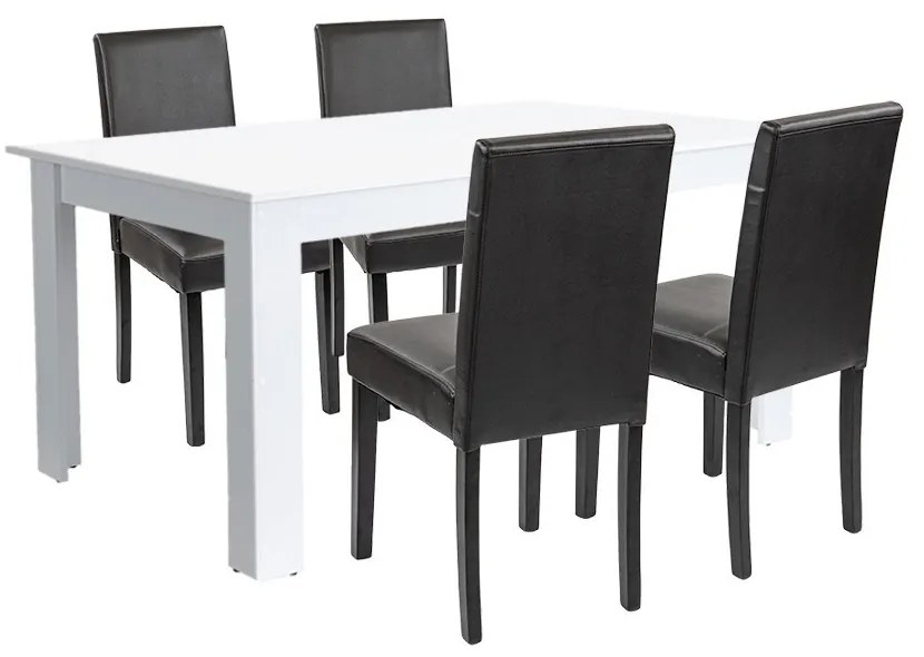 Set de masă Leon 4+1 alb-negru