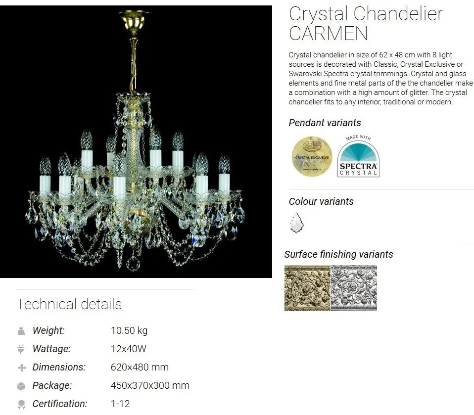 Candelabru 12 brate Cristal Bohemia Exclusive CARMEN