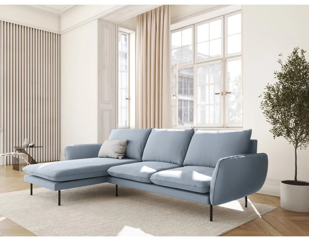 Colțar albastru deschis cu tapițerie din catifea (cu colțar pe partea stângă ) Vienna – Cosmopolitan Design